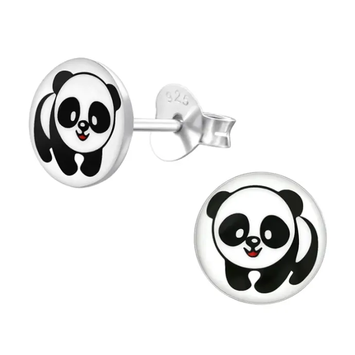 Panda ørestikker i sølv