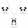 Panda sæt med øreringe og halskæde i sølv hvid emalje sort emalje pink emalje