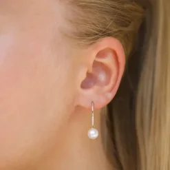 Perle diamantøreringe i 9 karat guld med diamant