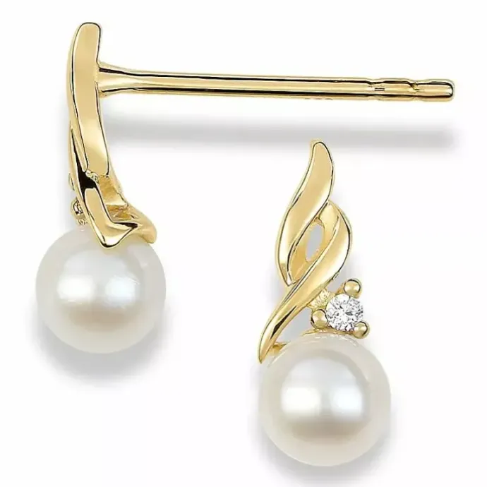 Perle øreringe i 9 karat guld med zirkoner