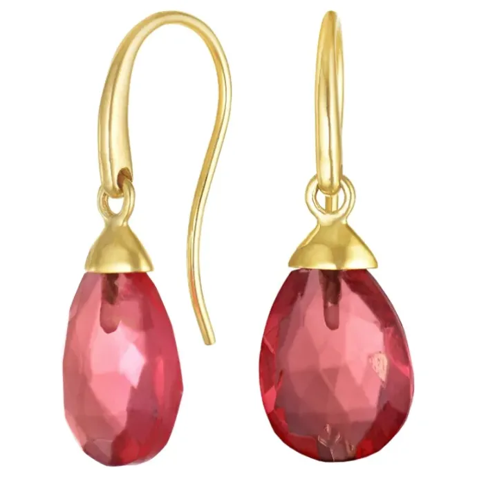 Øreringe i 9 karat guld med pink krystal