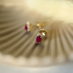 Rubin rosetørestikker i 14 karat guld med diamant og rubin