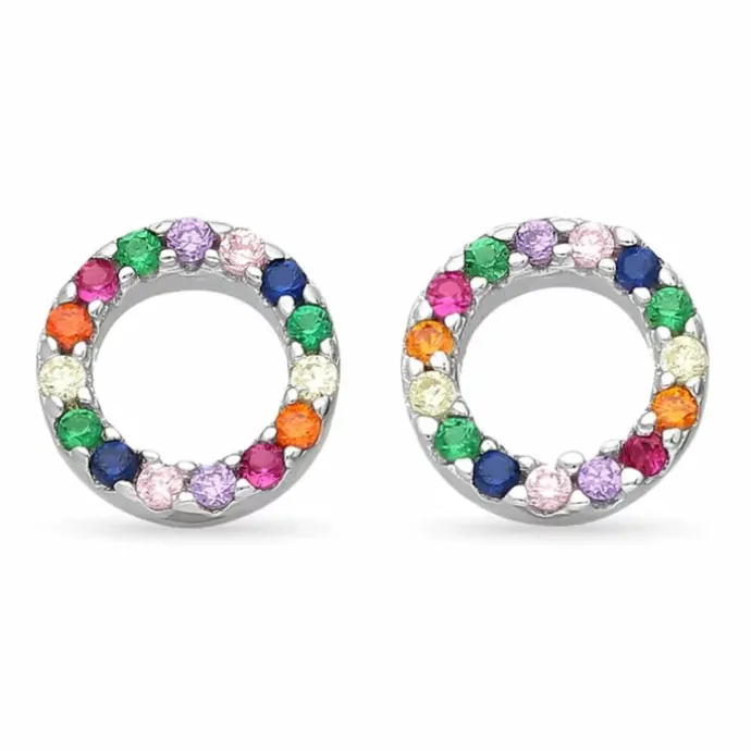 Rund multifarvede zirkon øreringe i sølv