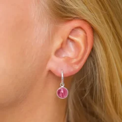 Runde pink krystal øreringe i sølv