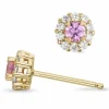 Runde pink safir diamantøreringe i 14 karat guld med pink safir og diamant