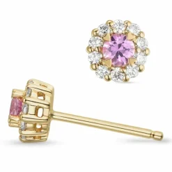 Runde pink safir diamantøreringe i 14 karat guld med pink safir og diamant
