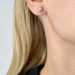 Runde pink safir diamantøreringe i 14 karat guld med pink safir og diamant