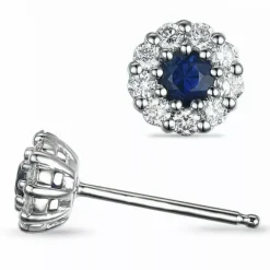 Runde safir brillantøreringe i 14 karat hvidguld med diamant og safir