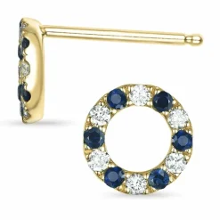 Runde safir ørestikker i 14 karat guld med safir og diamant