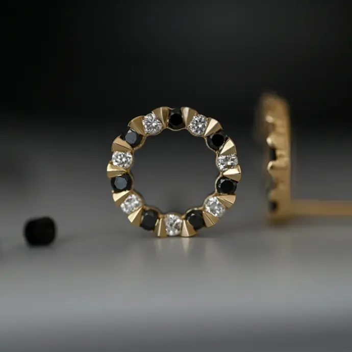 Runde sorte diamant ørestikker i 14 karat guld med diamant og sort diamant