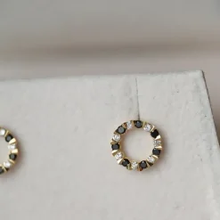 Runde sorte diamant ørestikker i 14 karat guld med diamant og sort diamant