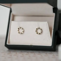 Runde sorte diamant ørestikker i 14 karat guld med diamant og sort diamant