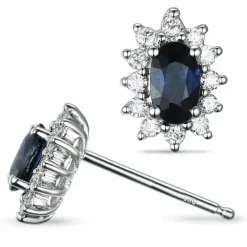 Safir rosetørestikker i 14 karat hvidguld med diamant og safir
