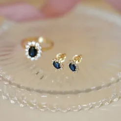 Safir rosetørestikker i 14 karat guld med diamant og safir