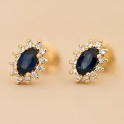 Safir rosetørestikker i 14 karat guld med diamant og safir