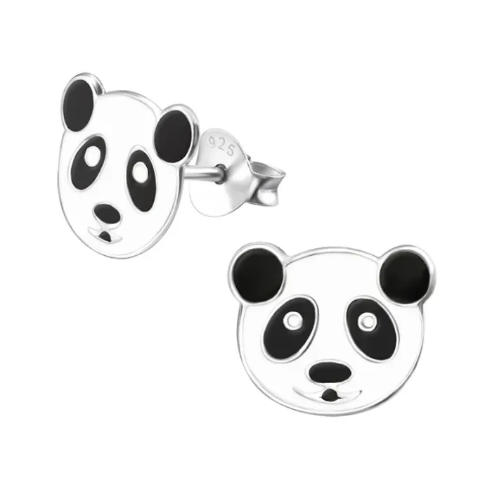 Små panda øreringe i sølv