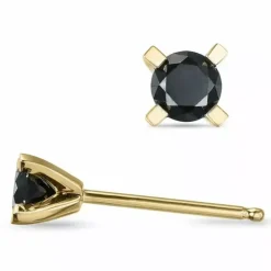 Sorte diamant solitaireørestikker i 14 karat guld med sort diamant