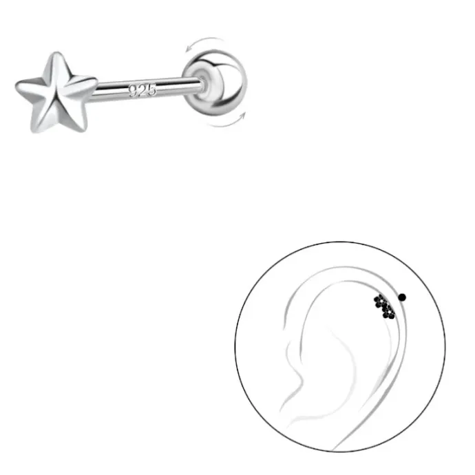 Stjerne helix piercing i sølv