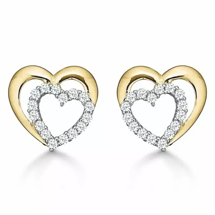 Støvring Design hjerte øreringe i 14 karat guld hvid zirkon