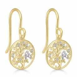 Støvring Design livets træ zirkon øreringe i 8 karat guld hvid zirkon