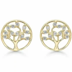 Støvring Design livets træ zirkon øreringe i 14 karat guld