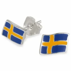 Svensk flag ørestikker i sølv