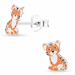 Tiger børneøreringe i sølv