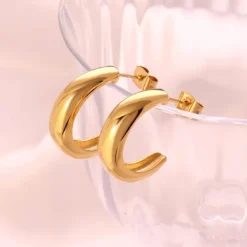 Vandfaste halvcreoler i forgyldt stål - OCEANA