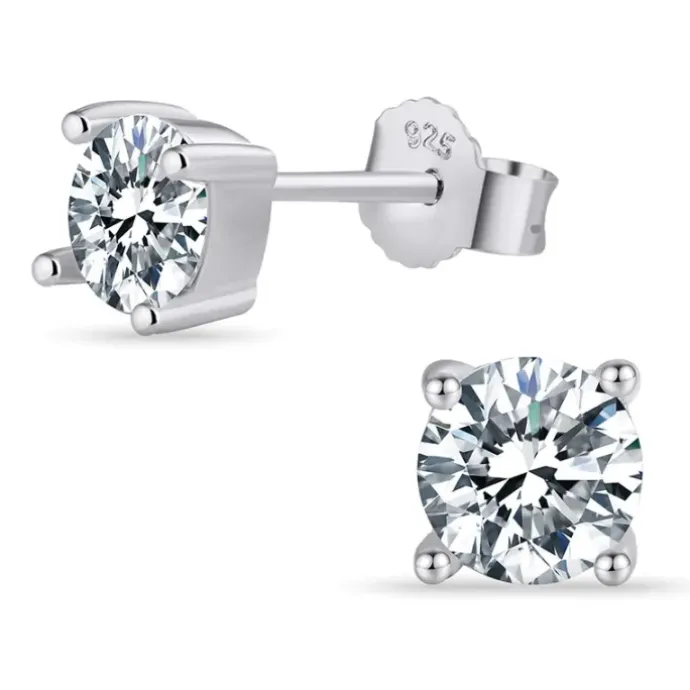 Zirkon solitaireørestikker i sølv